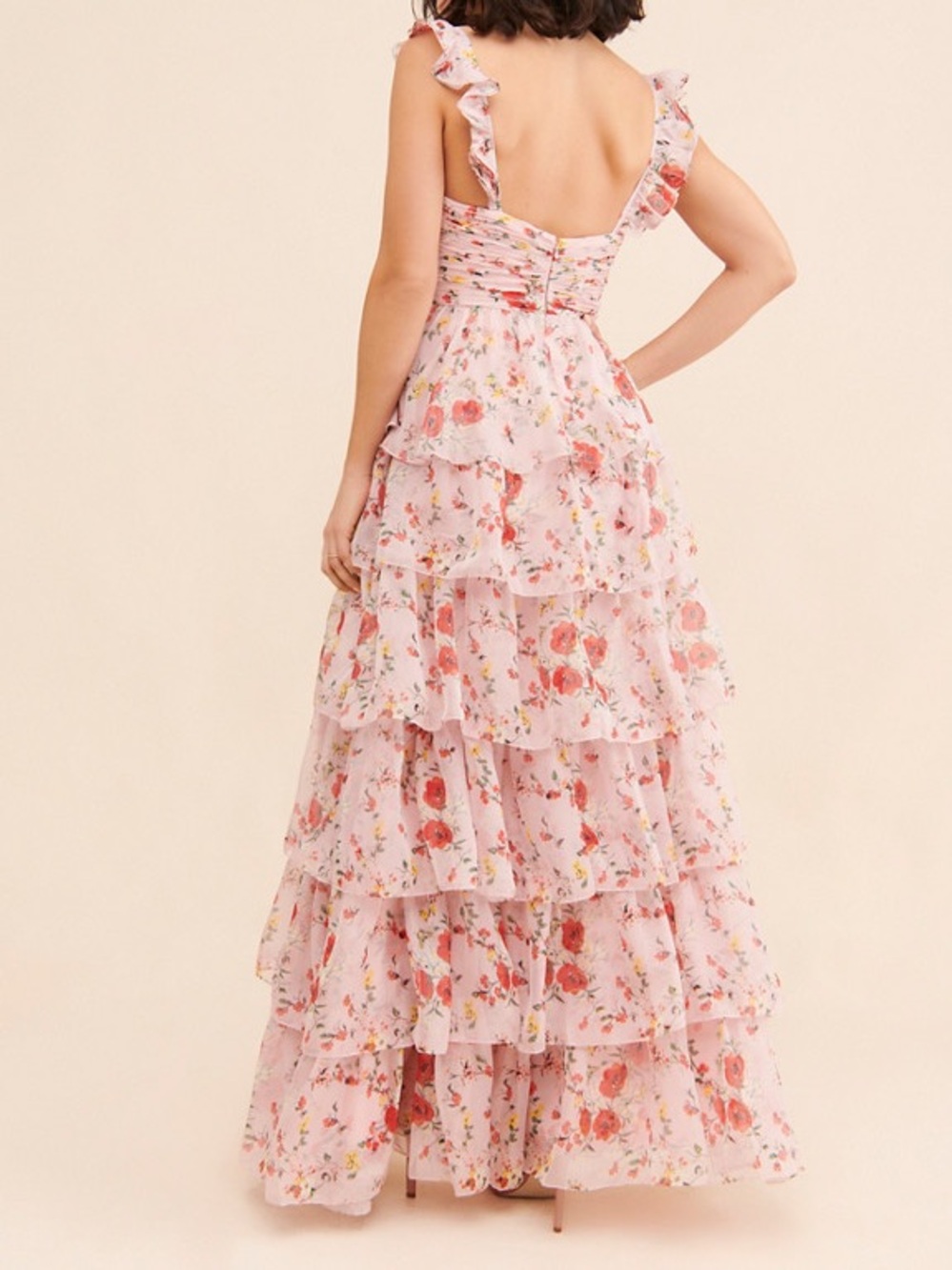 Ieena Mac Duggal Floral Ruffled Sleeveless Draped Maxi Dress Size 16 - Picture 10 of 12